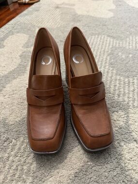Women's Brown Faux Leather Heeled Loafers